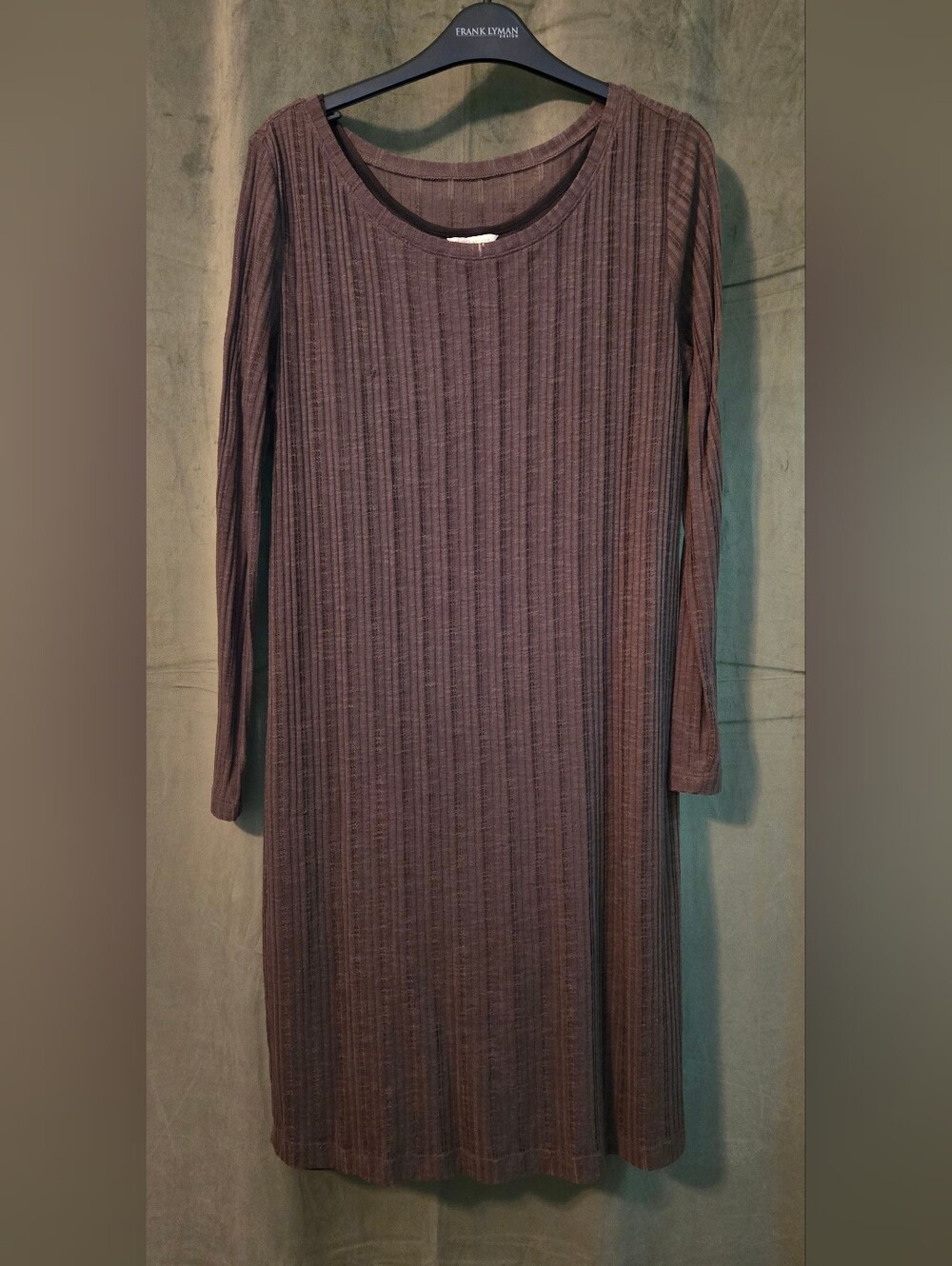 Long Sleeve Ribbed Knit Dress - Brown